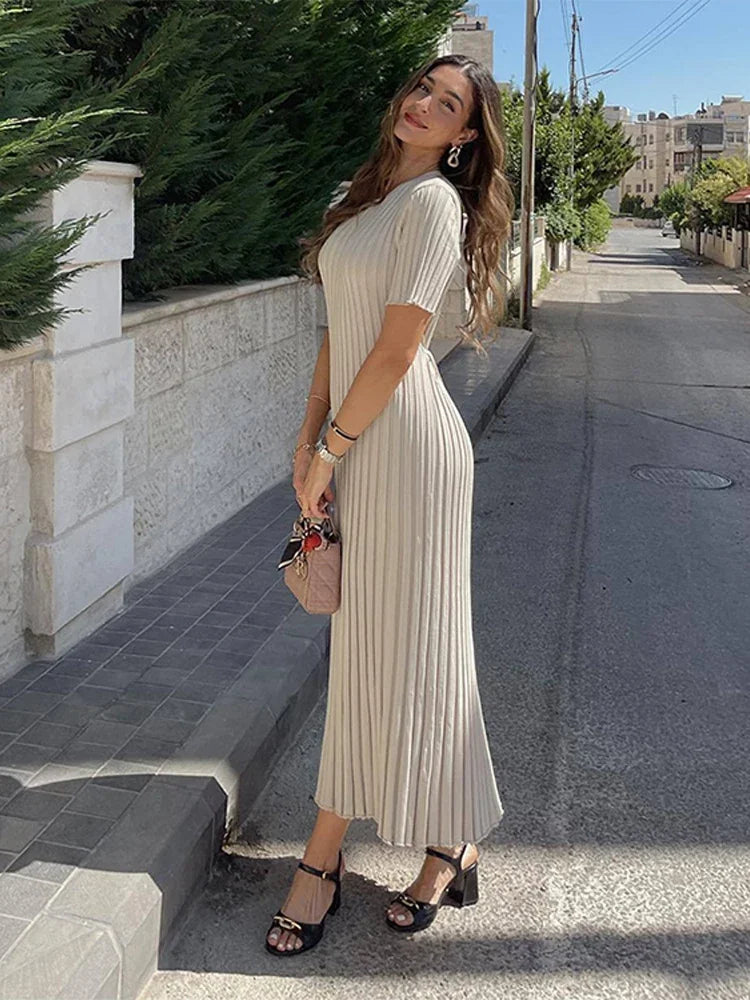 Knitted Pleated Long Dress